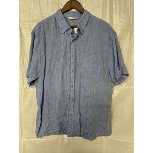 Amiani Linen Shirt Short Sleeve‎ Button Up Casual Light Blue XXL